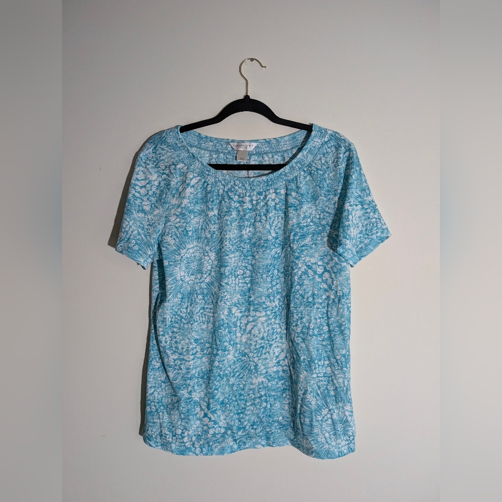 Christopher & Banks Teal Patterned Short Sleeve Top